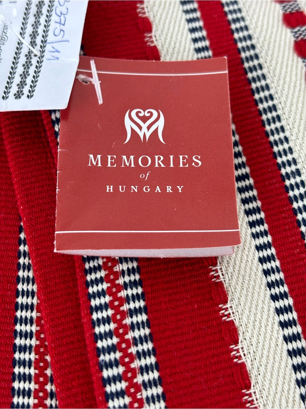 Memories of Hungarian/Heves Folk Art Table Square-Hungarian Weave-Red/Blk/Wht